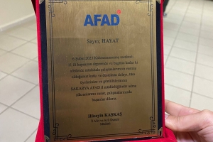 AFAD'dan Derneğimize Onur Plaketi